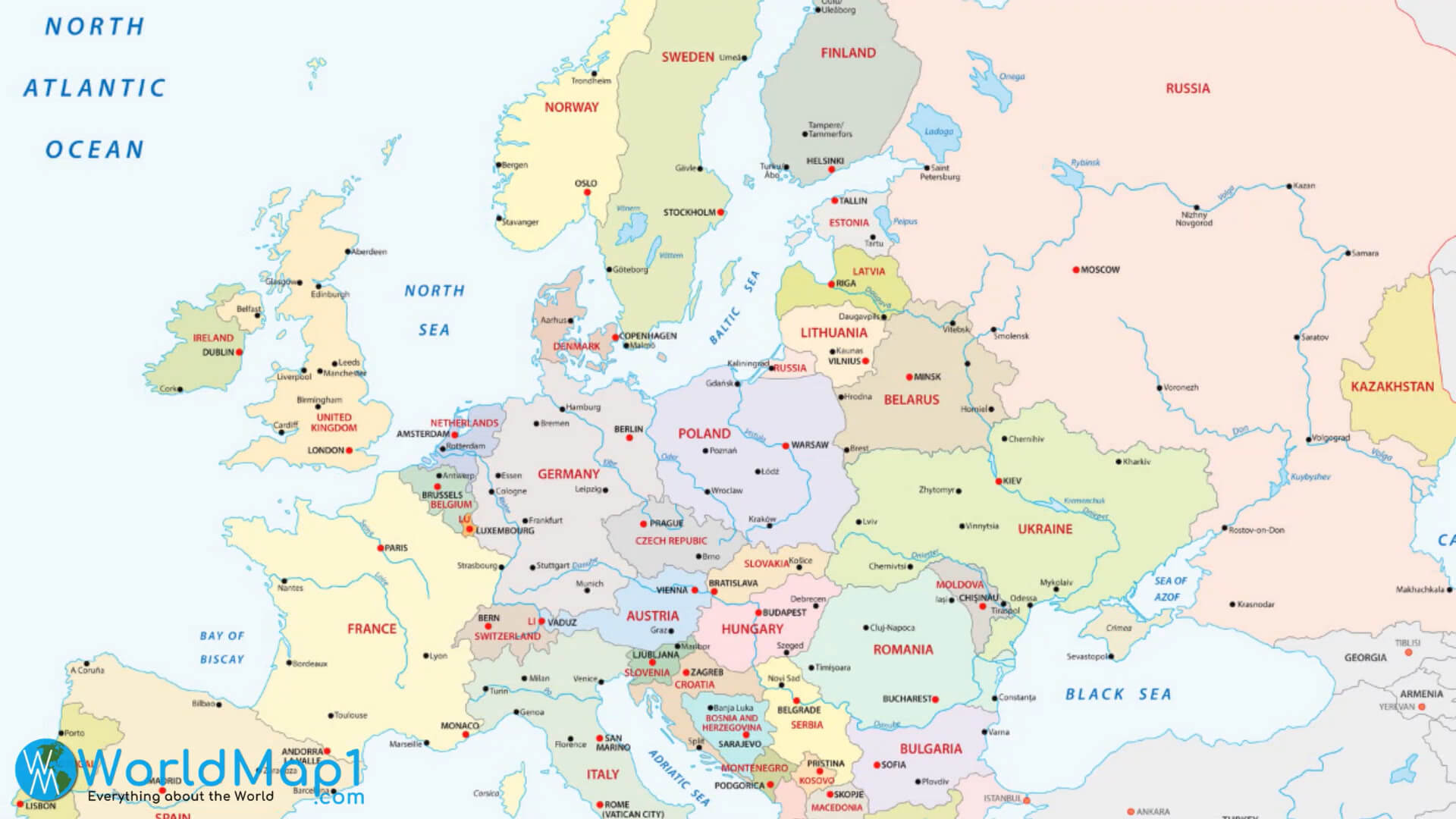 Carte politique de la Bielorussie avec les pays europeens